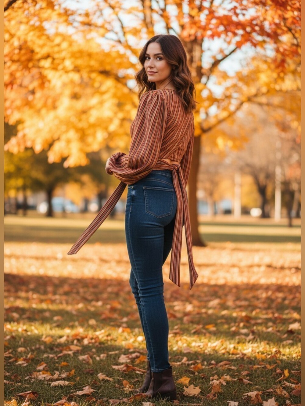 Free People Striped Long Sleeve Back Cut Out Tie Crop Top Small